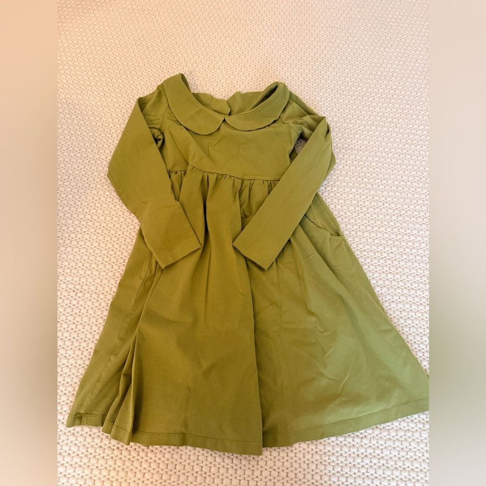 Hanna Andersson Olive Green Peter Pan Collar Long-Sleeve Dress